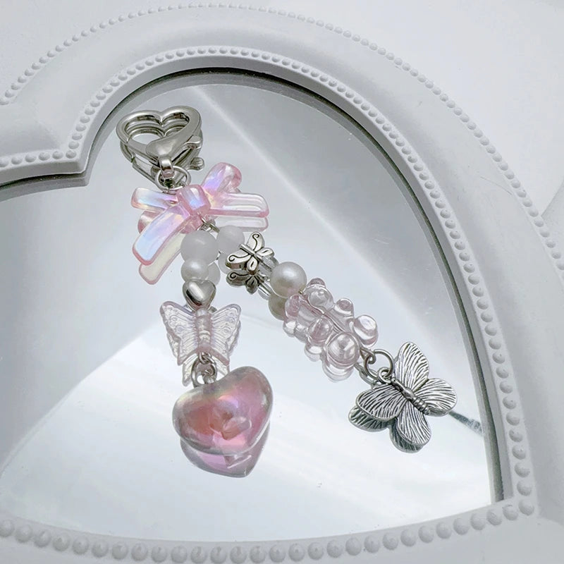 Bow Heart Beaded Bag Charm