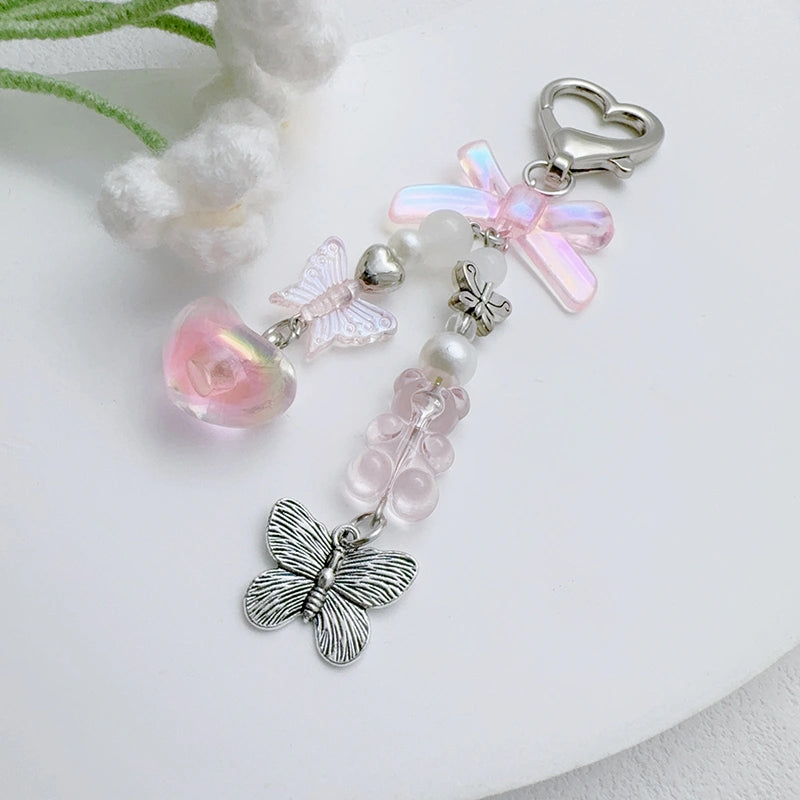 Bow Heart Beaded Bag Charm