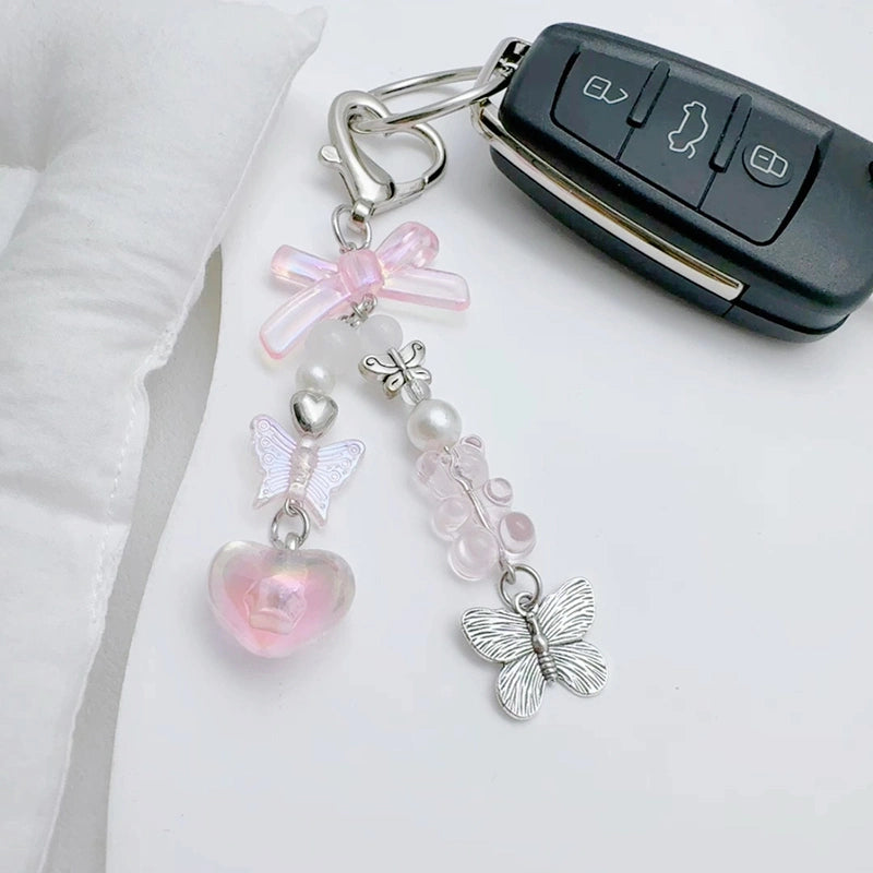 Bow Heart Beaded Bag Charm