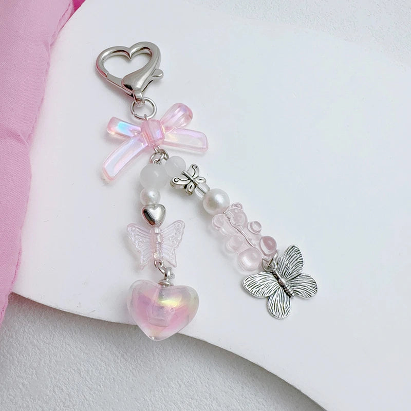 Bow Heart Beaded Bag Charm