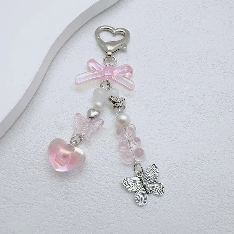 Bow Heart Beaded Bag Charm