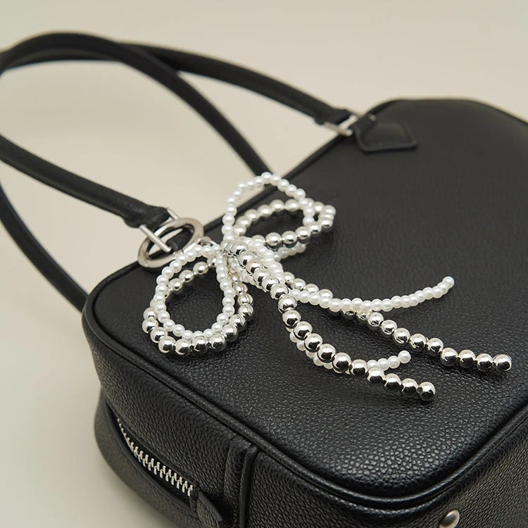 Double-Layer Pearl Bow Bag Charm