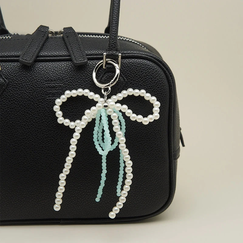 Double-Layer Pearl Bow Bag Charm