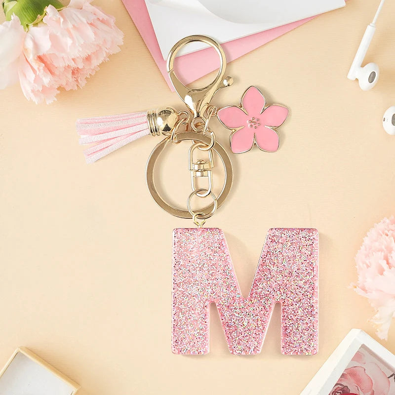 Glitter Letter Tassel Bag Charm