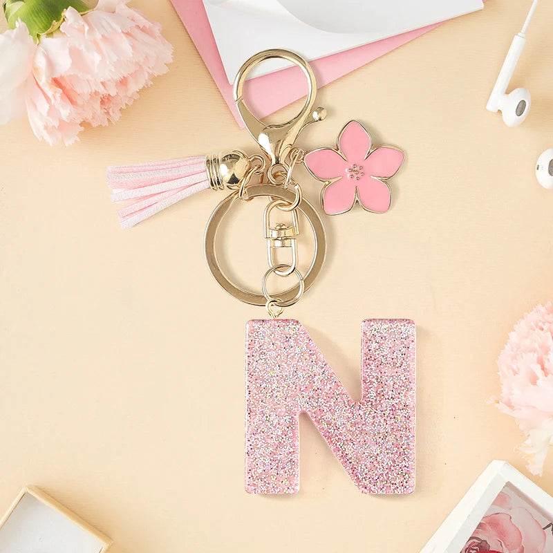 Glitter Letter Tassel Bag Charm