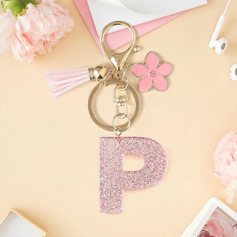 Glitter Letter Tassel Bag Charm