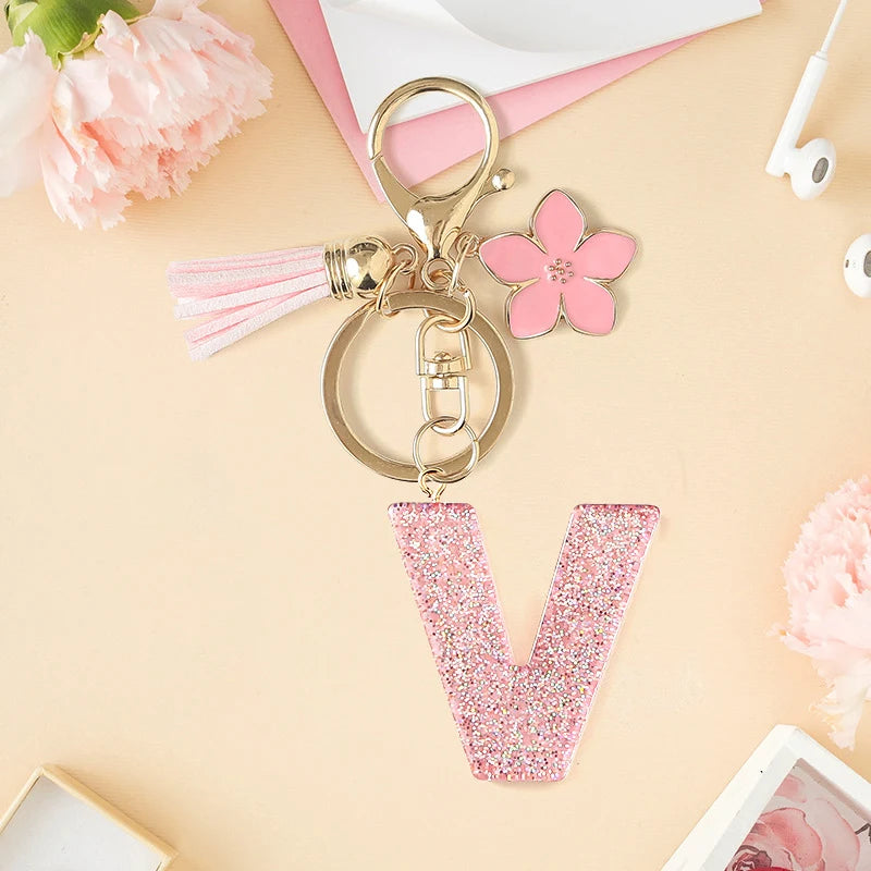 Glitter Letter Tassel Bag Charm