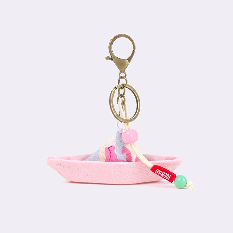 Handmade denim sailboat bag charm