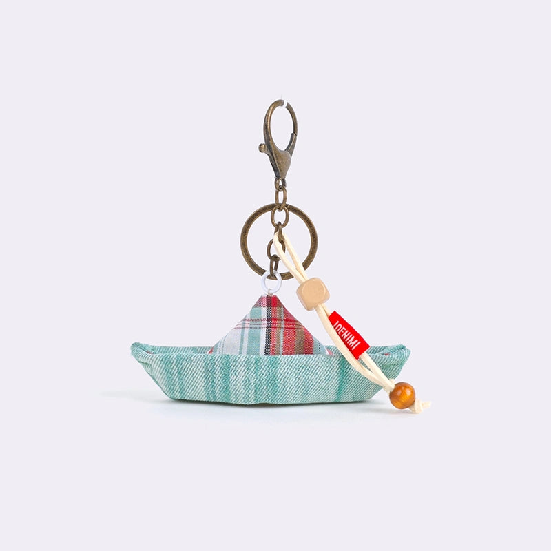 Handmade denim sailboat bag charm