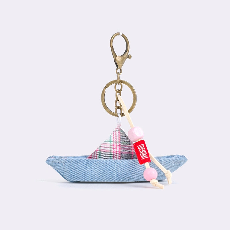 Handmade denim sailboat bag charm