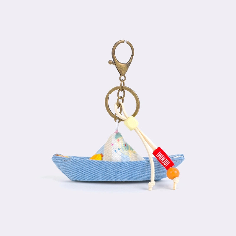 Handmade denim sailboat bag charm