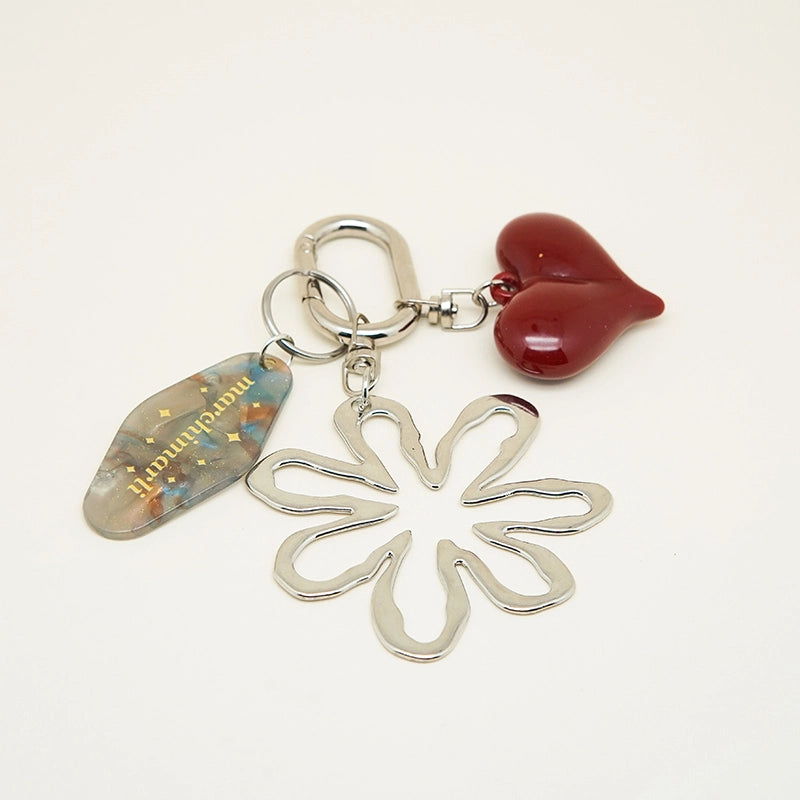 Heart with Silver Flower Bag Charm