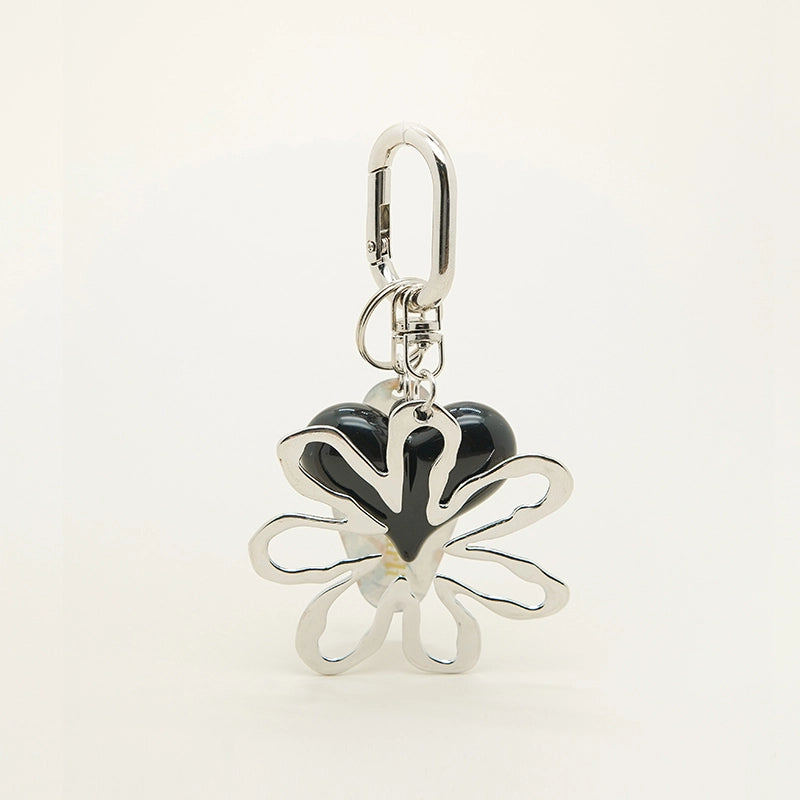 Heart with Silver Flower Bag Charm
