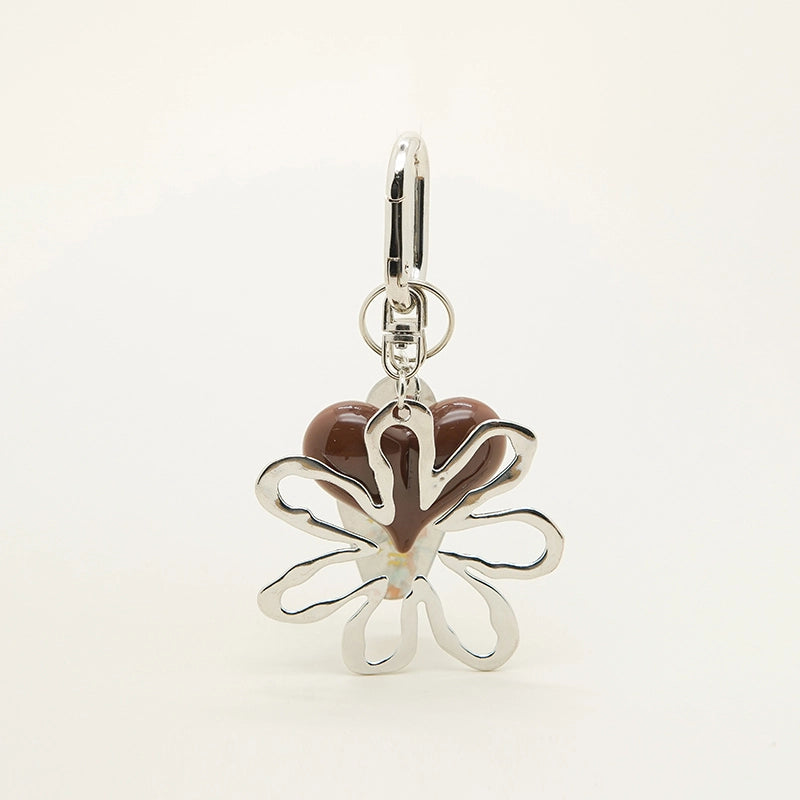 Heart with Silver Flower Bag Charm