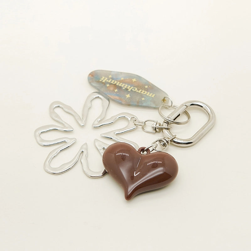 Heart with Silver Flower Bag Charm