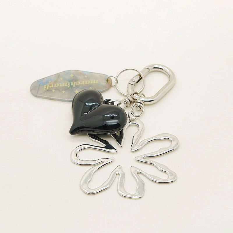 Heart with Silver Flower Bag Charm