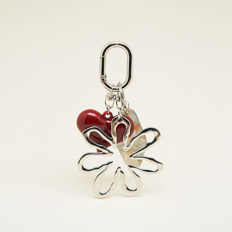 Heart with Silver Flower Bag Charm