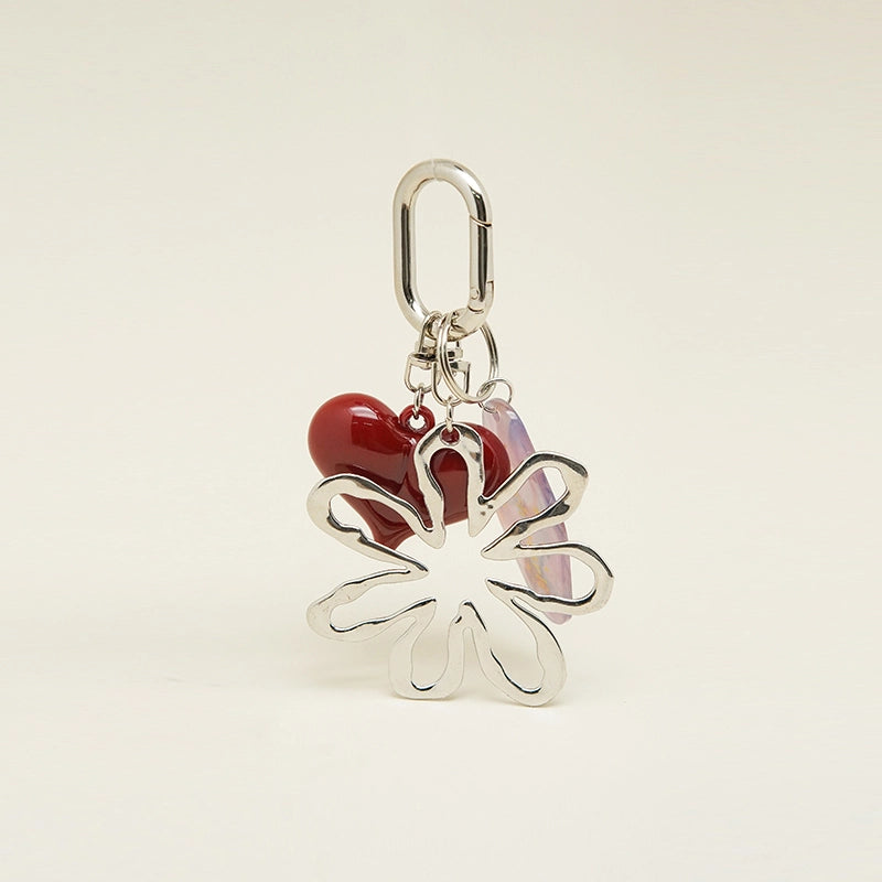 Heart with Silver Flower Bag Charm
