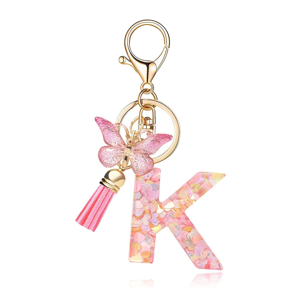 Pink Butterfly Letter Bag Charm