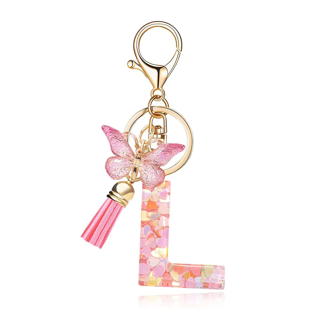 Pink Butterfly Letter Bag Charm