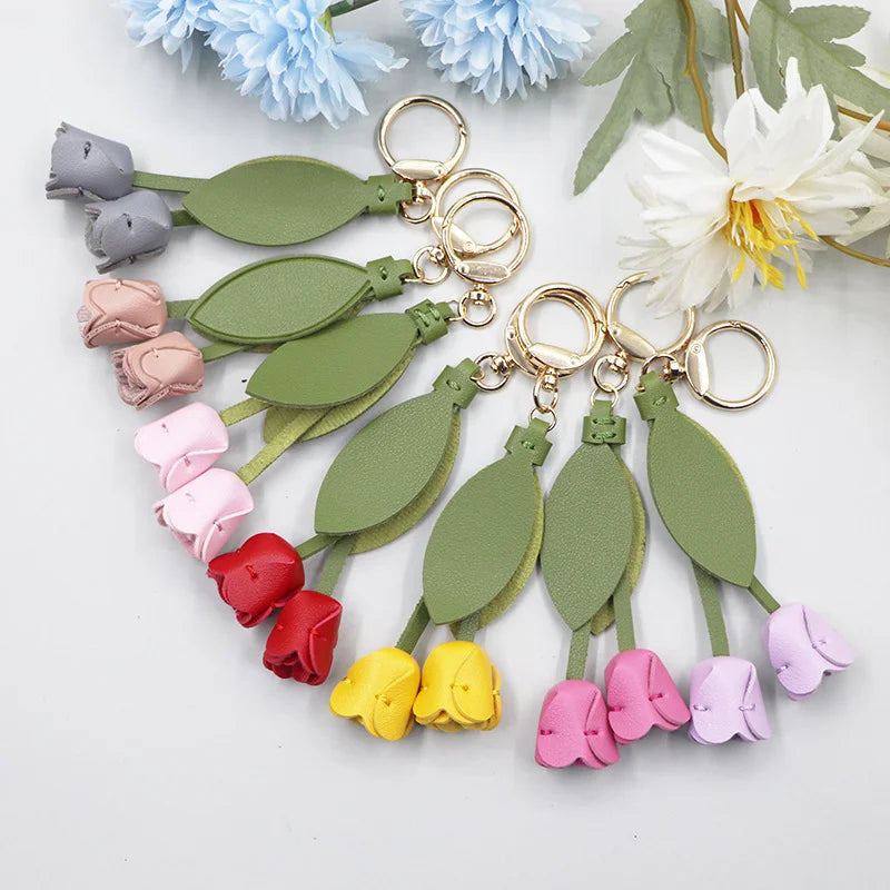 Leather Flower Bag Charm