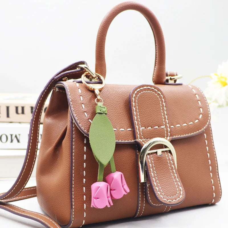 Leather Flower Bag Charm