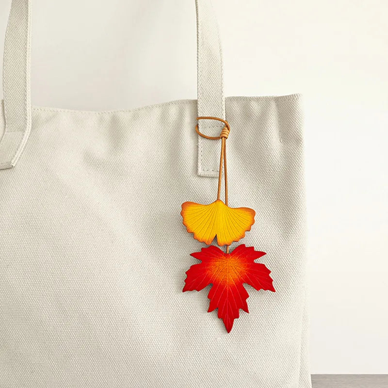 Leather Ginkgo Leaf Bag Charm