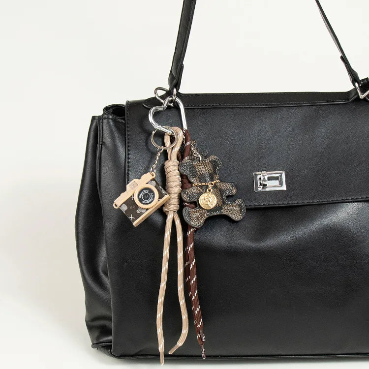Leather Plaid Bear Bag Charm