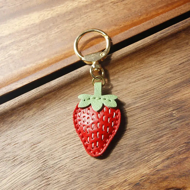 Leather Strawberry Bag Charm