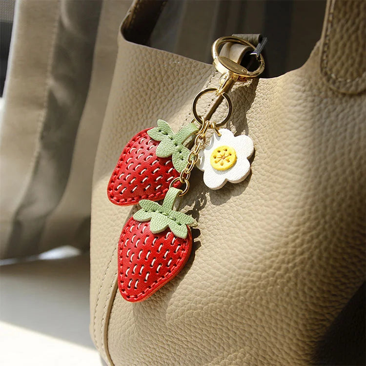 Leather Strawberry Bag Charm