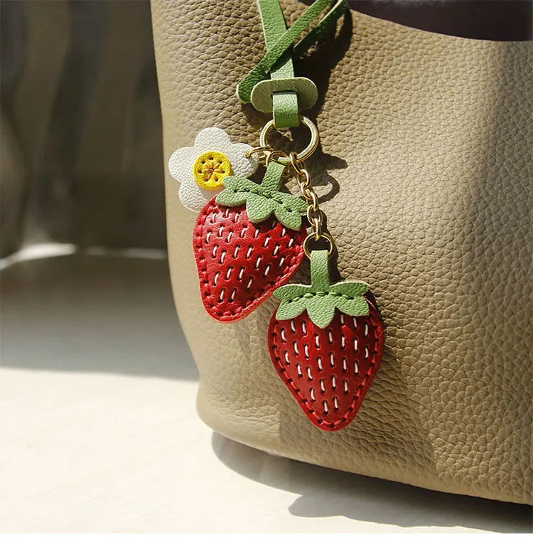 Leather Strawberry Bag Charm