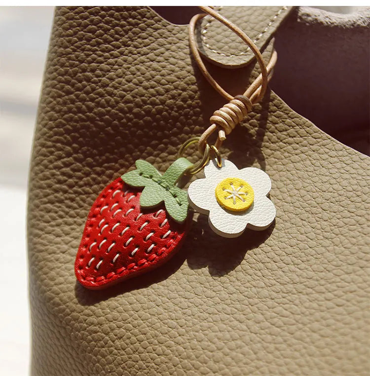Leather Strawberry Bag Charm