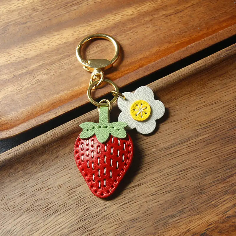 Leather Strawberry Bag Charm