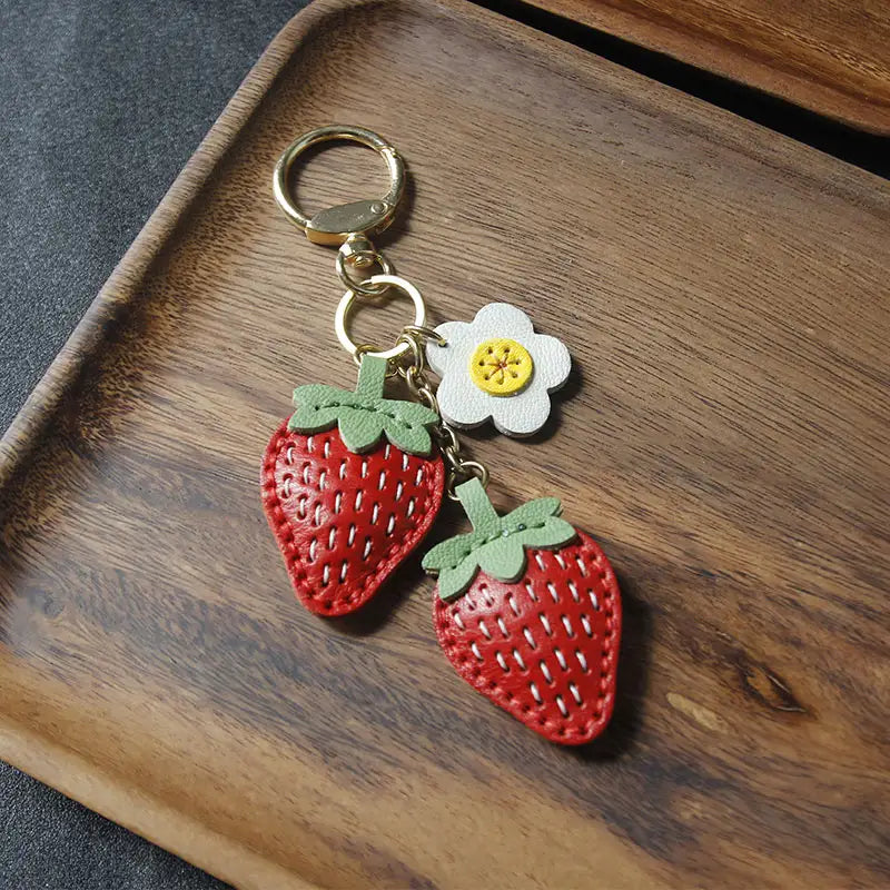 Leather Strawberry Bag Charm