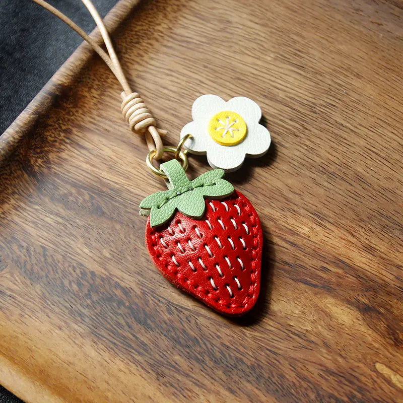 Leather Strawberry Bag Charm