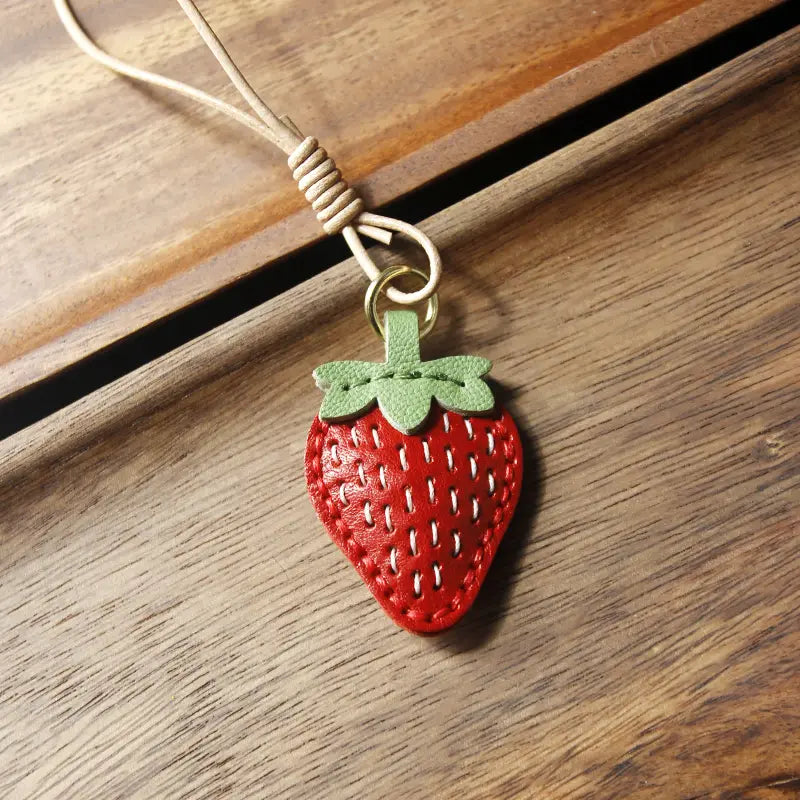 Leather Strawberry Bag Charm