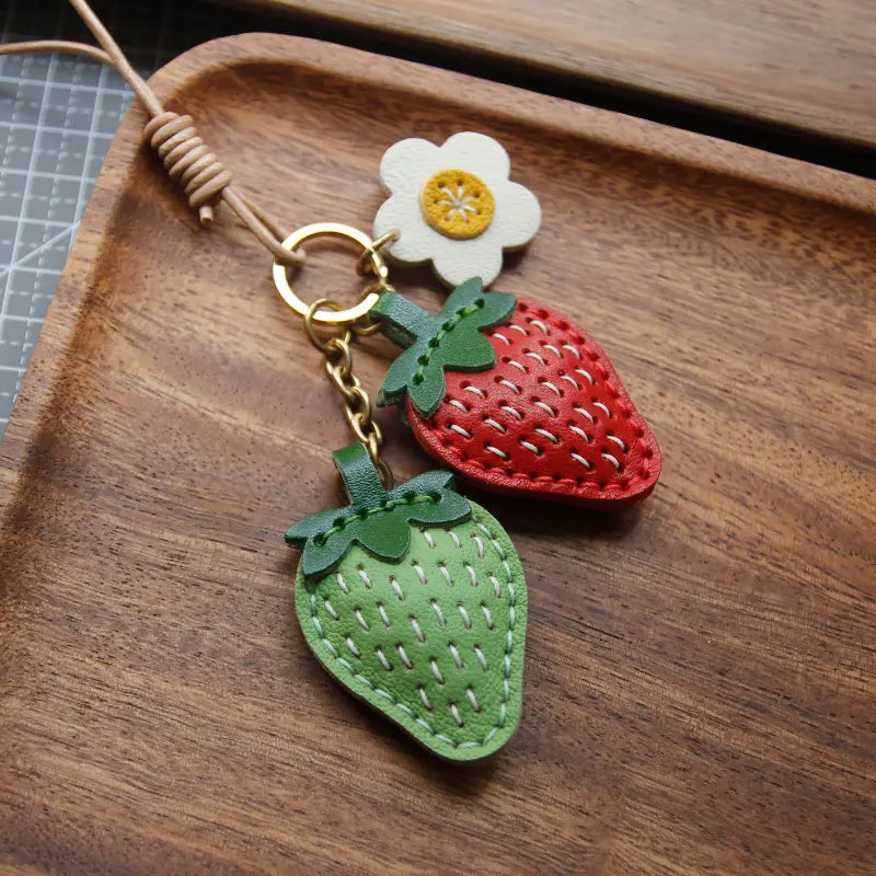 Leather Strawberry Bag Charm