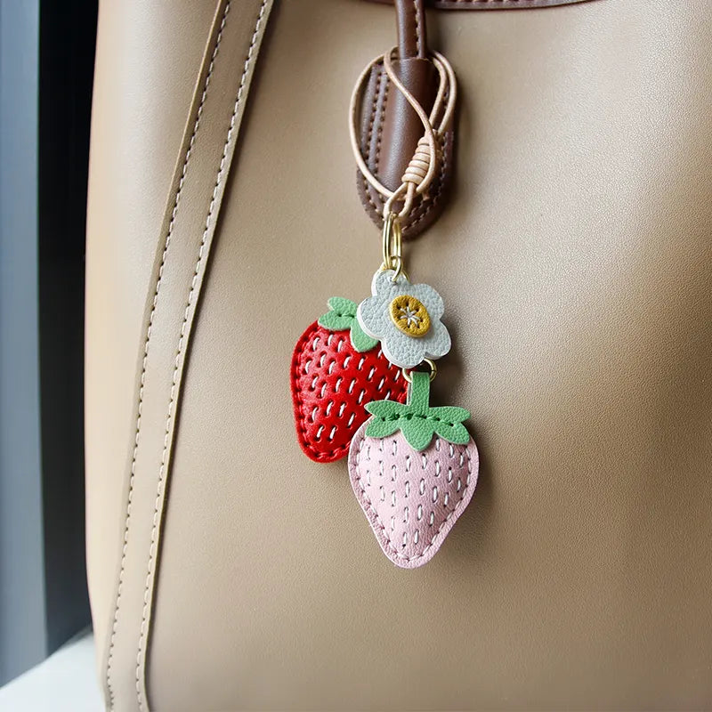 Leather Strawberry Bag Charm