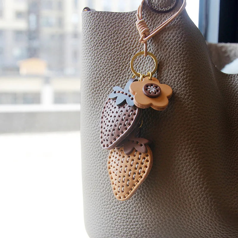 Leather Strawberry Bag Charm