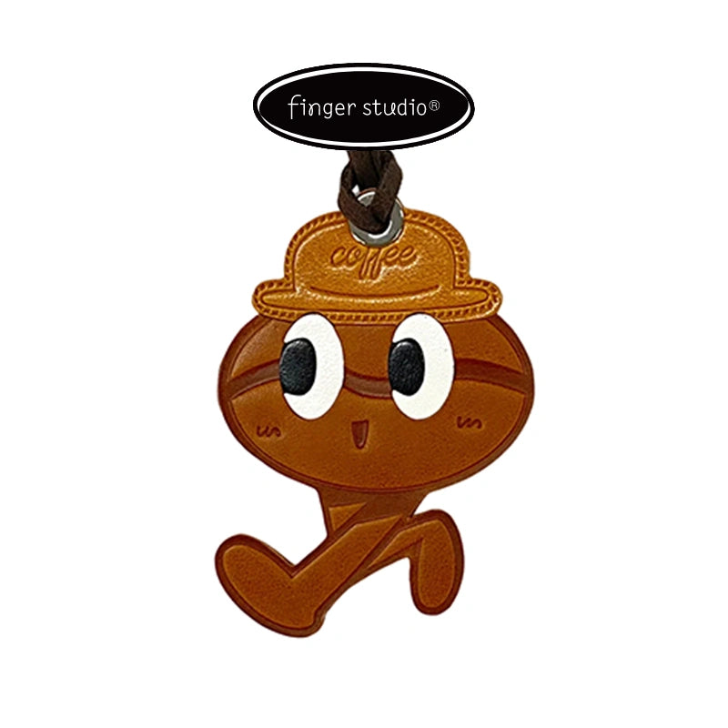 Leather coffee bean bag charm