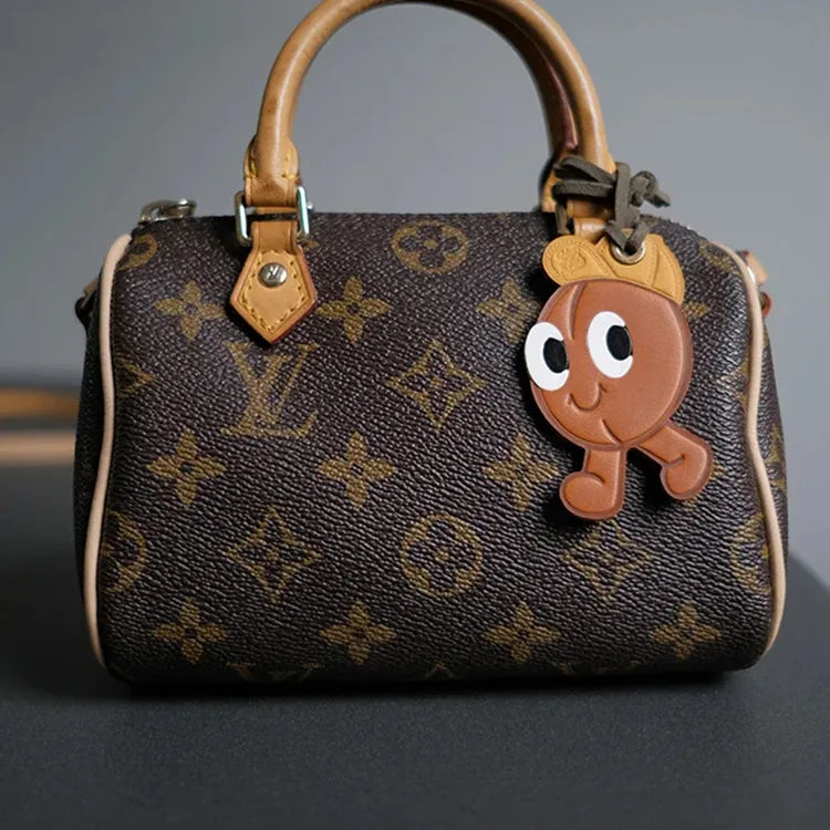 Leather coffee bean bag charm