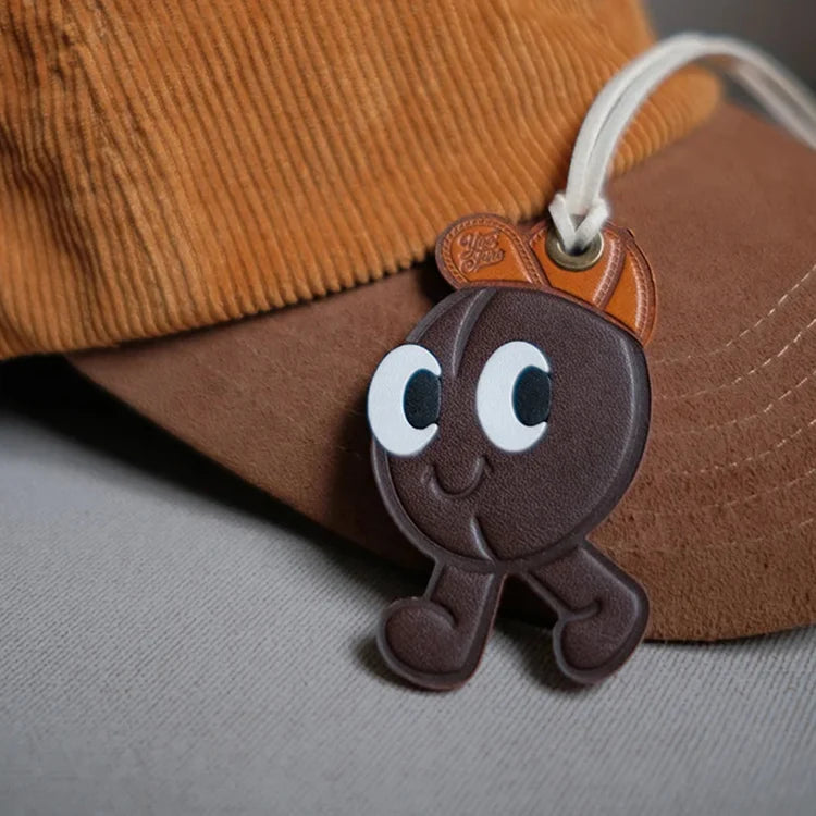 Leather coffee bean bag charm