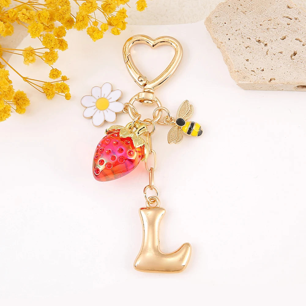 Letter Strawberry Bag Charm