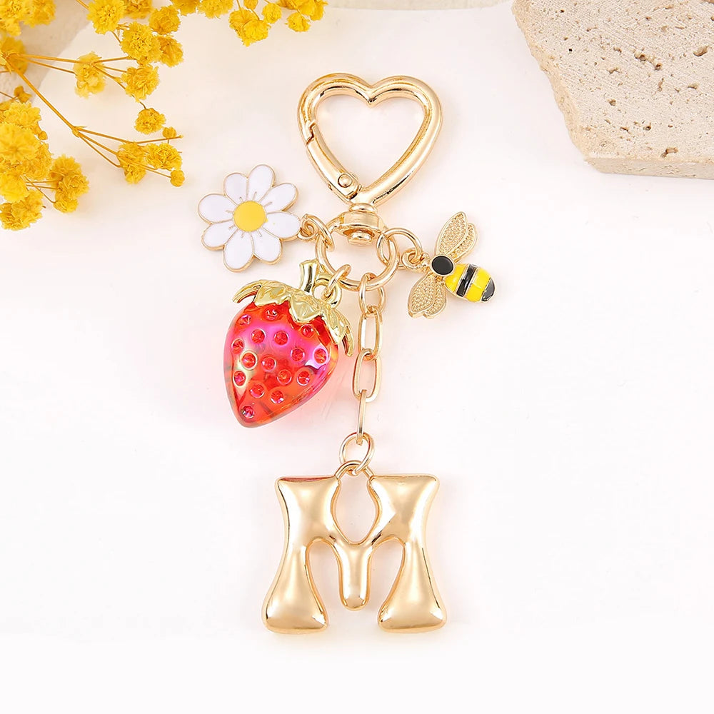 Letter Strawberry Bag Charm