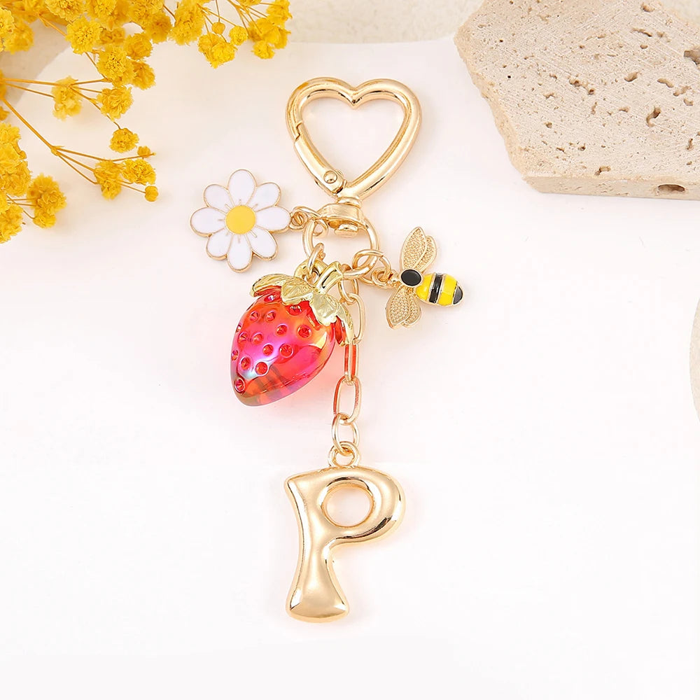 Letter Strawberry Bag Charm