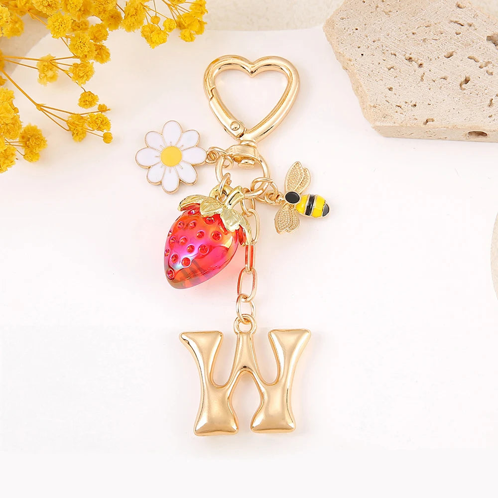 Letter Strawberry Bag Charm
