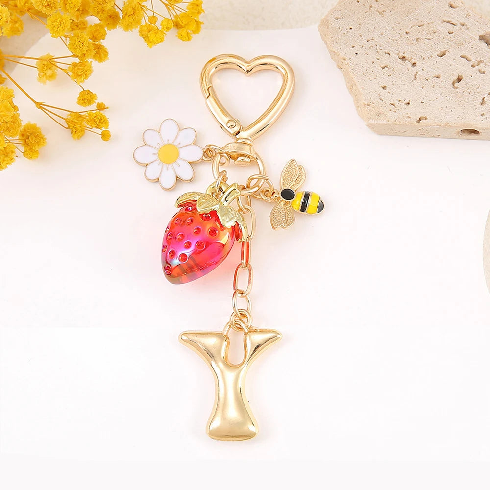 Letter Strawberry Bag Charm