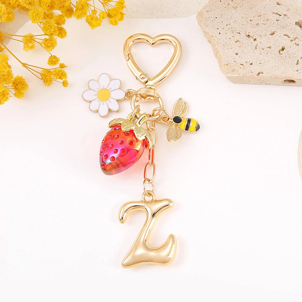 Letter Strawberry Bag Charm