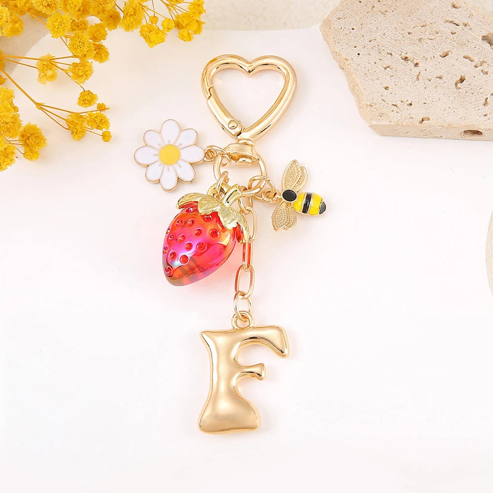 Letter Strawberry Bag Charm