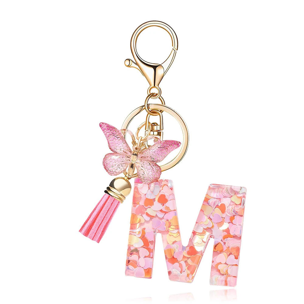 Pink Butterfly Letter Bag Charm
